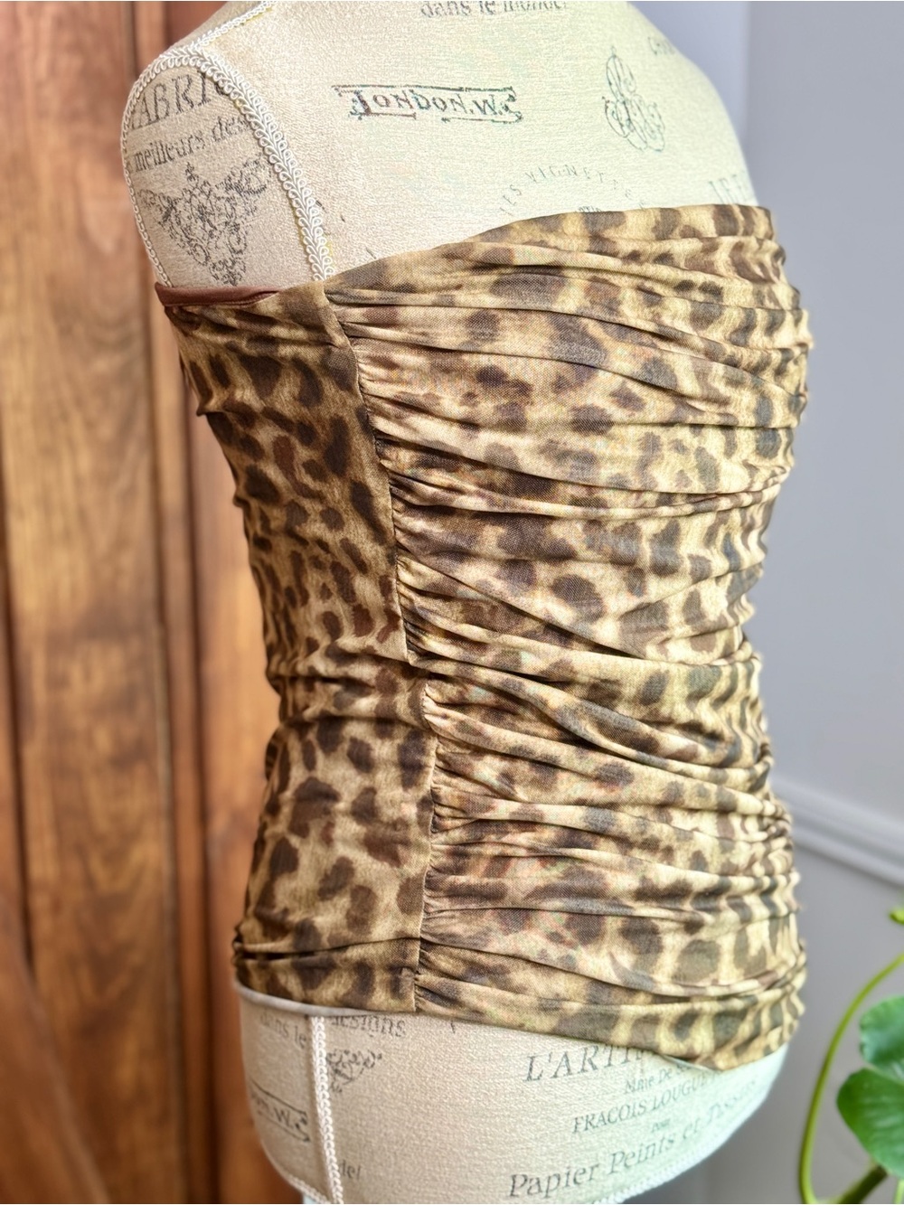 BronzeSnake Leopard Print Strapless Top - Brown & Tan - Picture 2 of 4